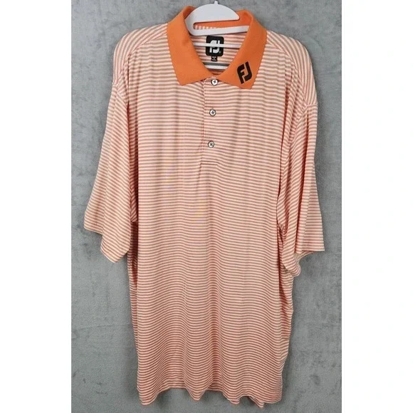 FootJoy Mens ProDry Golf Polo Shirt Large Orange White Striped Short Sleeve FJ - Picture 1 of 8